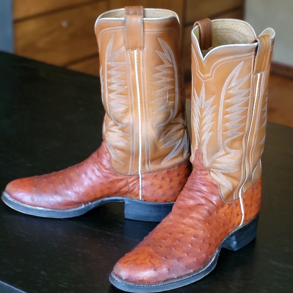 ML Leddy vintage 1980's handmade ostrich full quill 9M cowboy boots - Picture 3 of 9